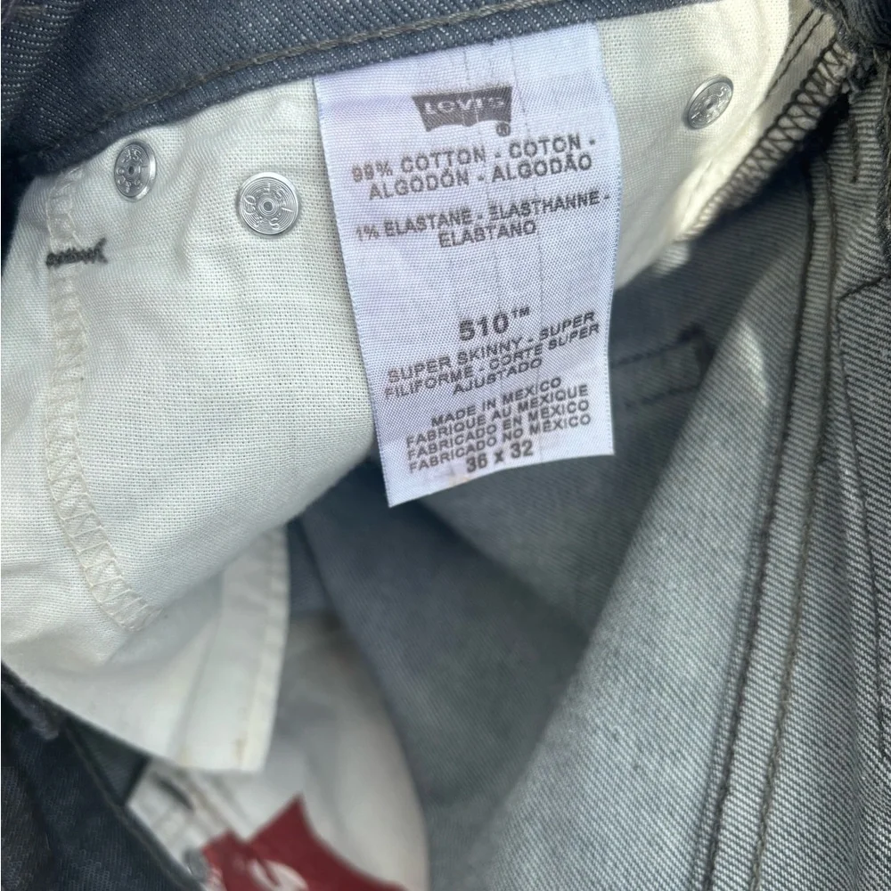 Gray Straight-Leg Jeans. Levi’s 510 super skinny.  Size 36x32 - Picture 4 of 7
